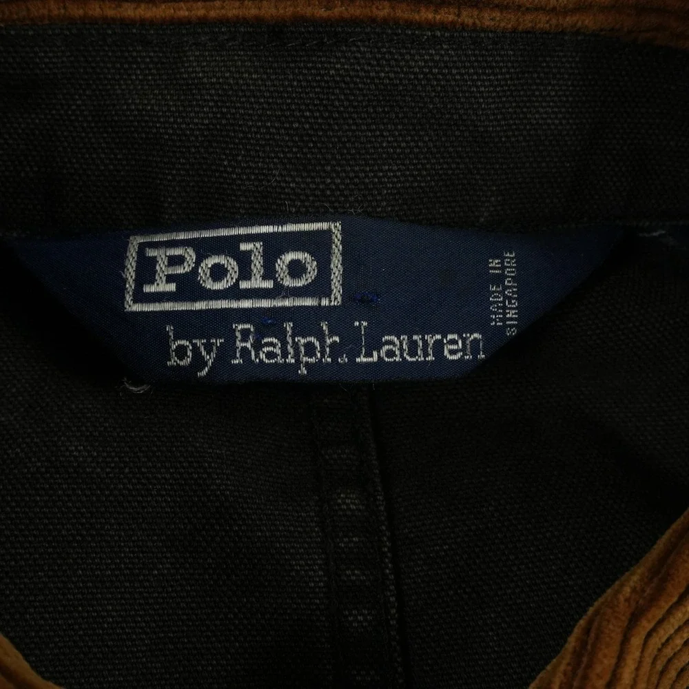 VTG Polo Ralph Lauren Chore Jacket Mens XL‎ Black Canvas Corduroy Trim Utility